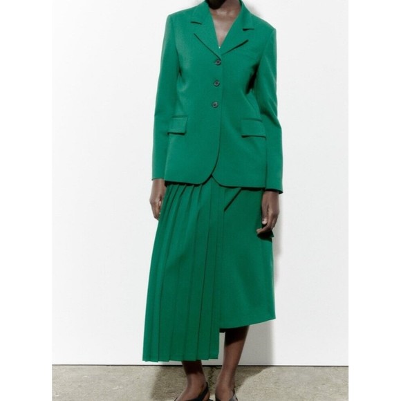 $149 ZARA  GREEN WOOL BLEND STRAIGHT CUT WOOL BLEND BLAZER - Picture 1 of 11